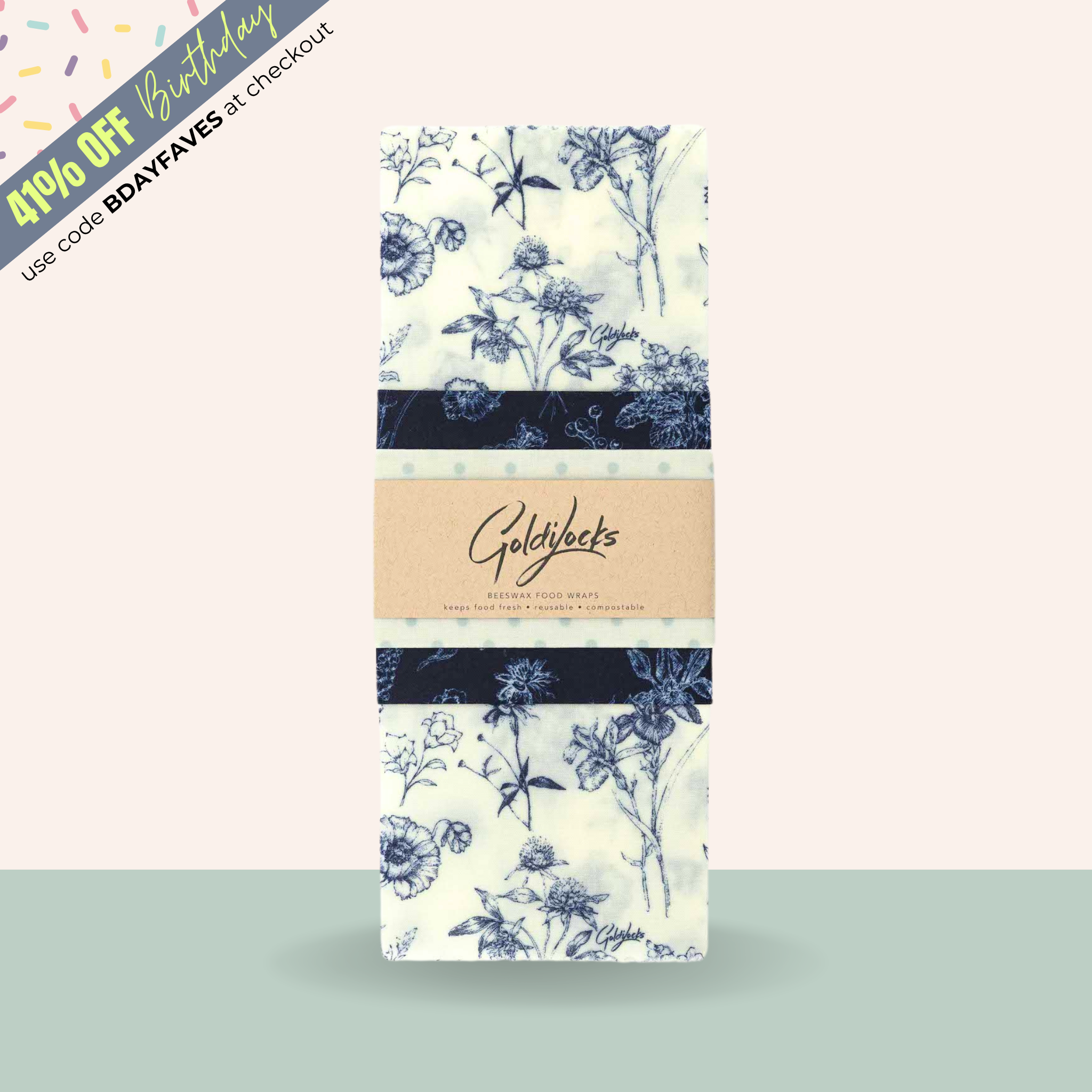 Beeswax Food Wraps: Vintage Botany Set of 3