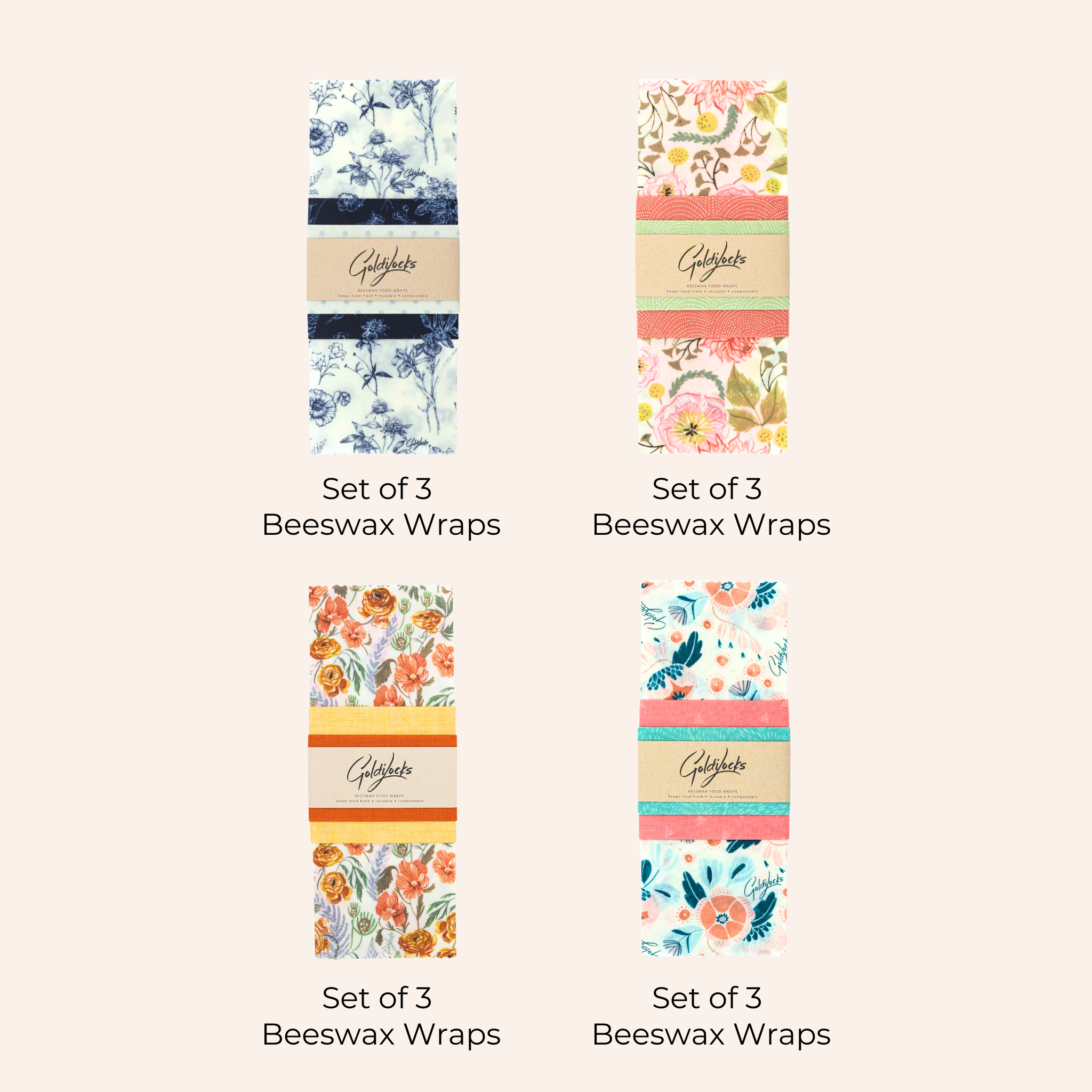 Beeswax Food Wraps: Floral Bouquet Bundle