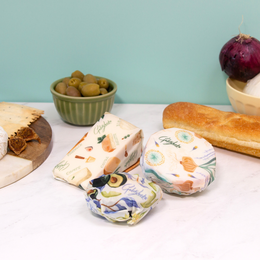 Kitchen Pair: Set of 3 Beeswax Wraps + Dishcloth