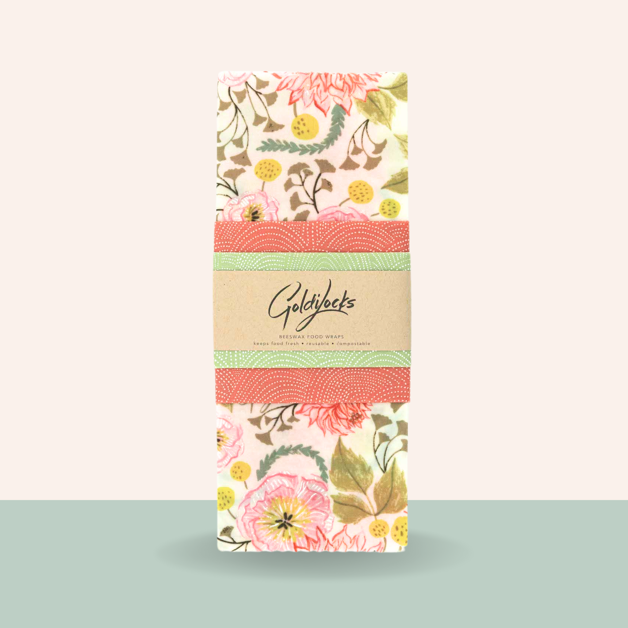 Beeswax Food Wraps: Pink Floral Set of 3
