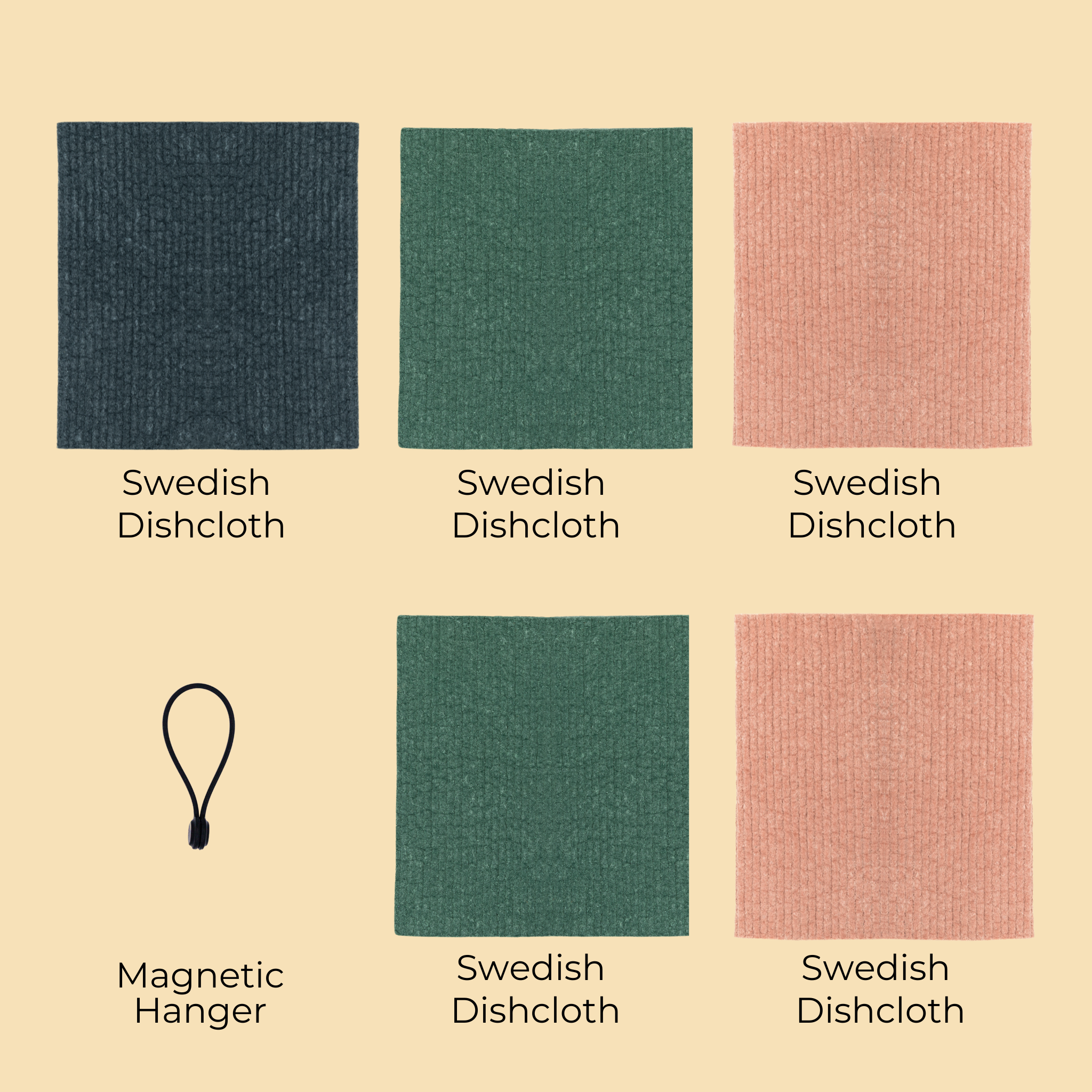 Swedish Dishcloth: Solids Bundle + Magnetic Hanger