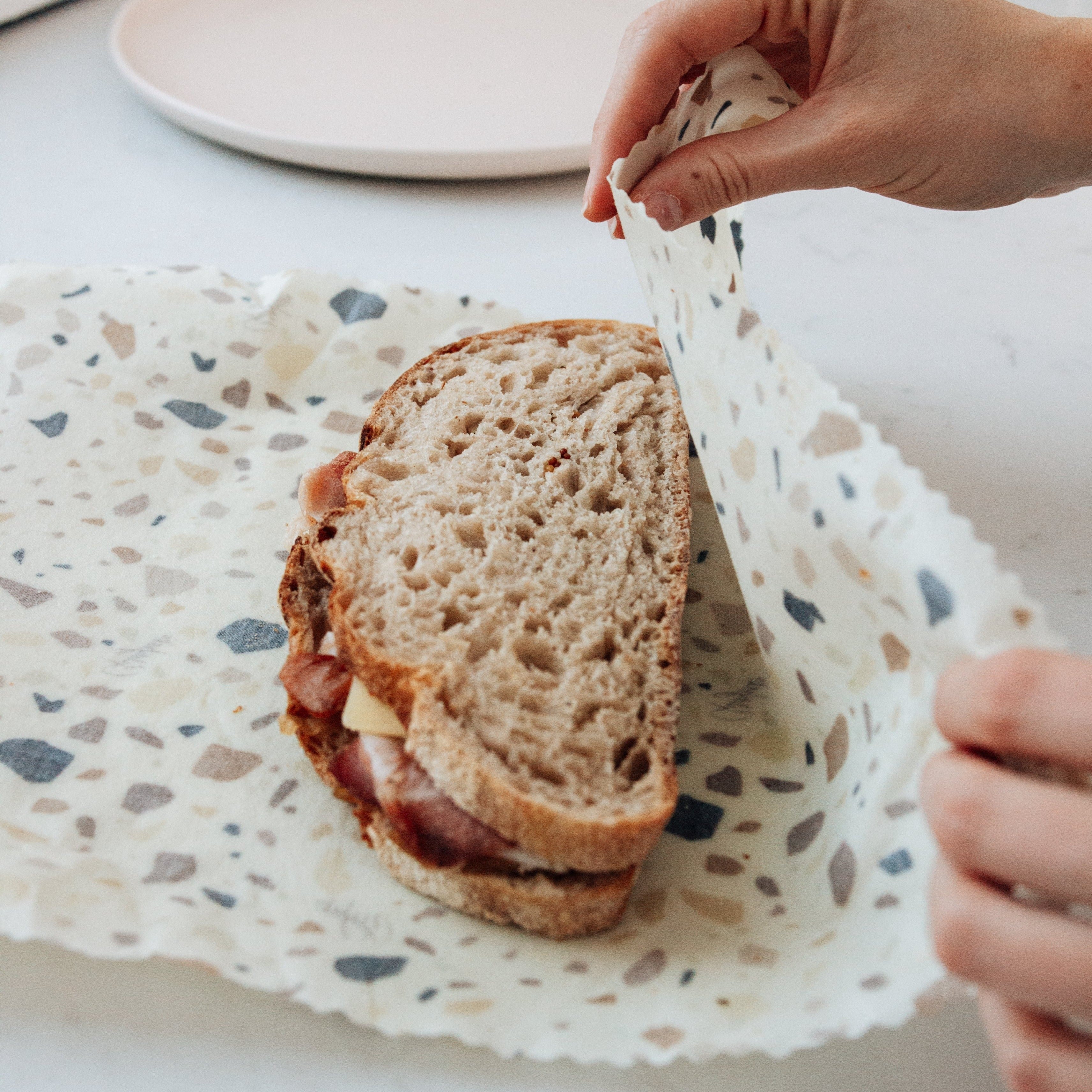 Terrazzo Beeswax Wrap wrapping sandwich