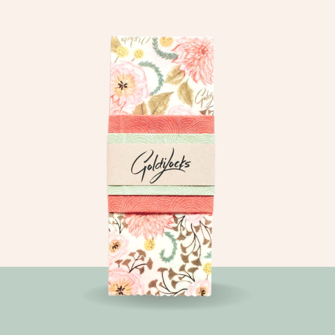 Beeswax Food Wraps: Pink Floral Set Of 3