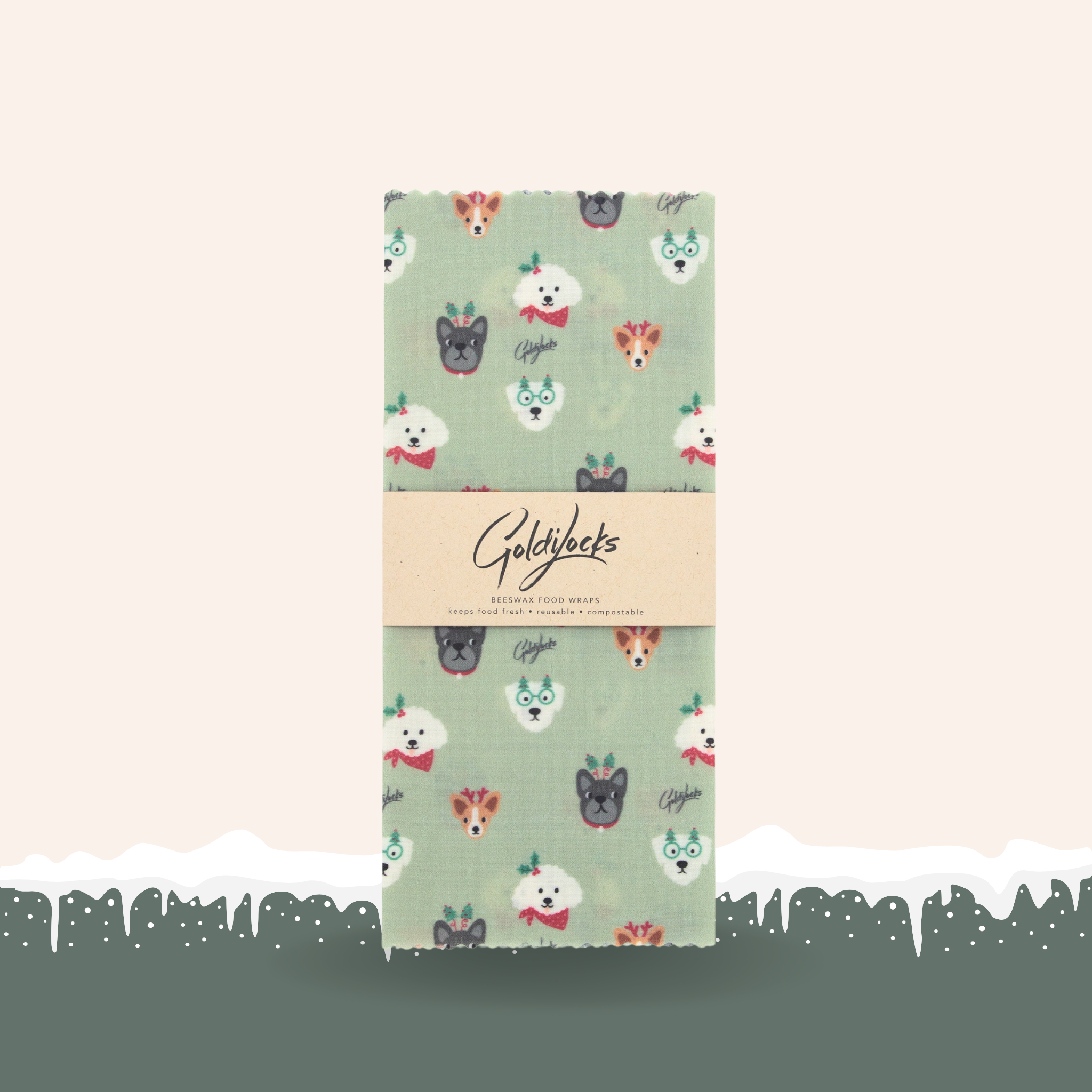 Christmas Pups Single Medium Beeswax Wrap