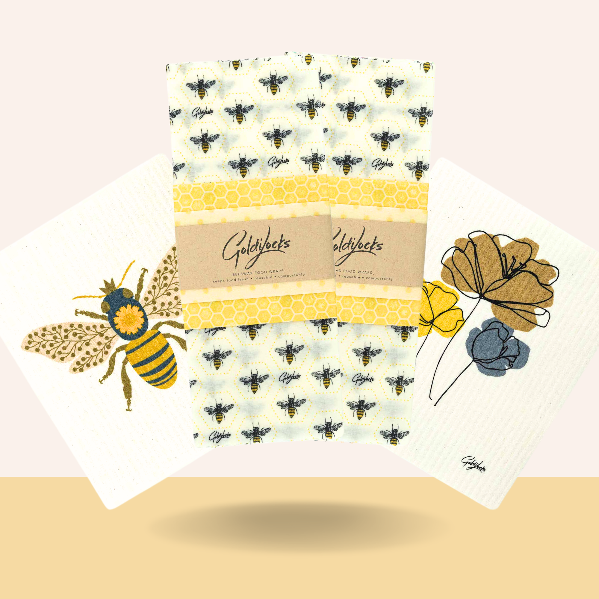 Bee Bundle: Sets of 3 Beeswax Wraps + Swedish Dishcloths image 1