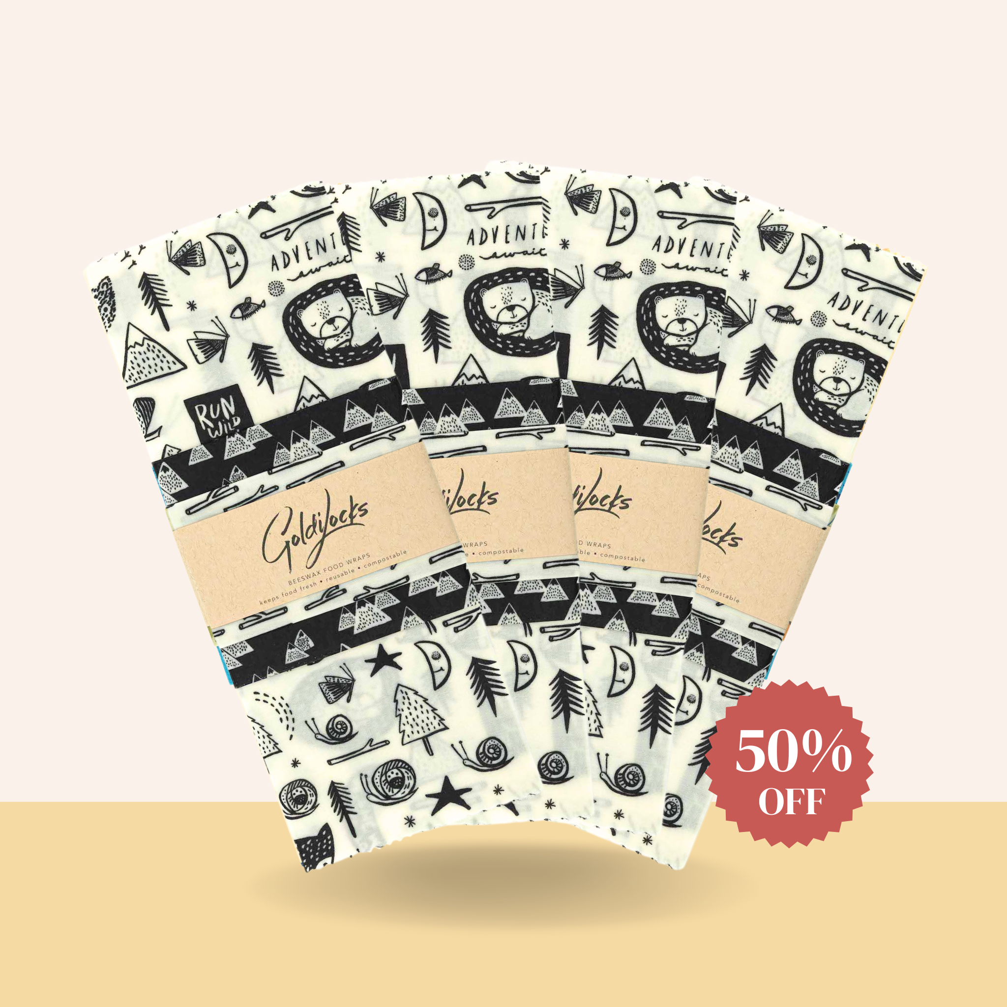 Goldilocks Reusable Beeswax Food Wraps CLEARANCE BUNDLE Camping