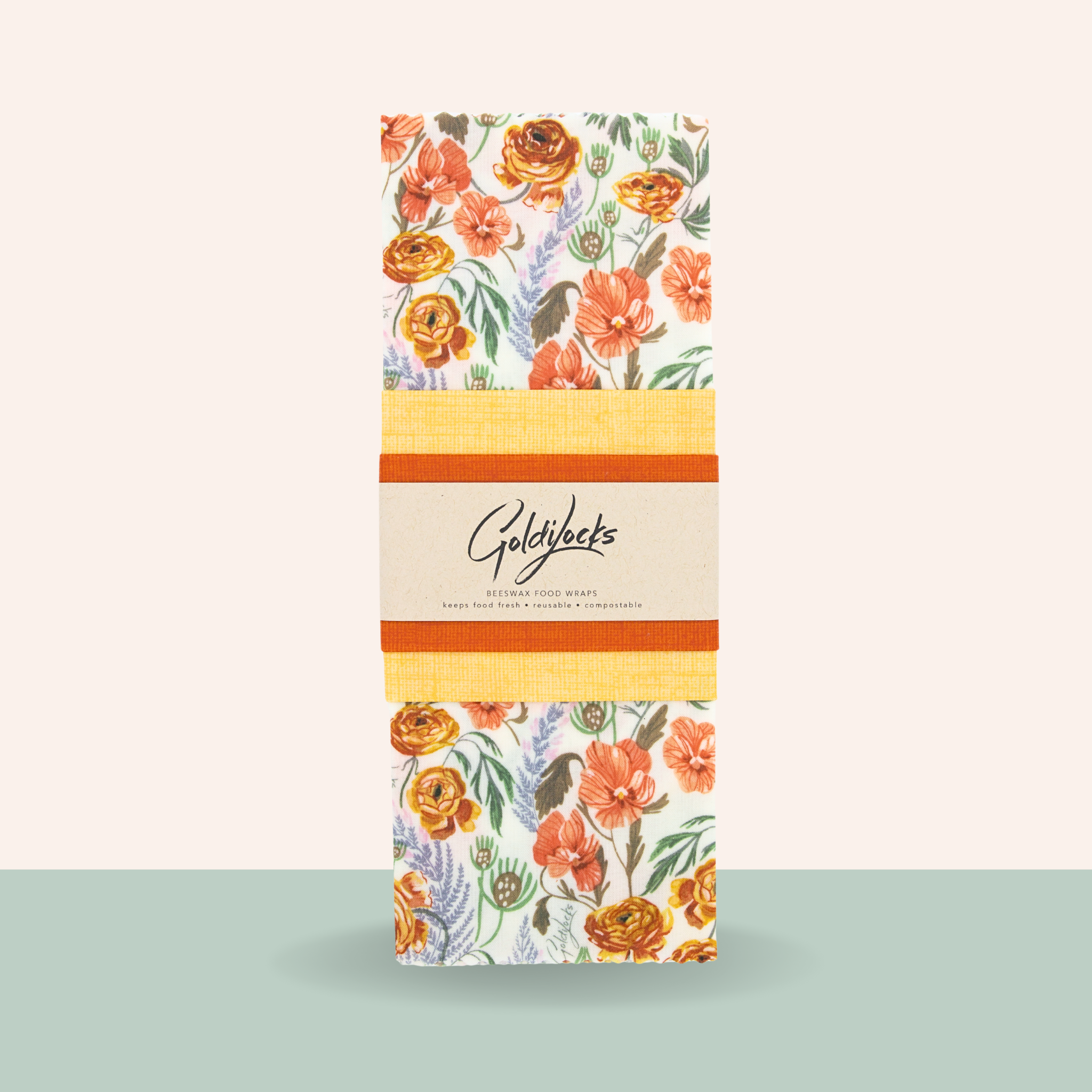 Beeswax Food Wraps: Golden Floral Set of 3