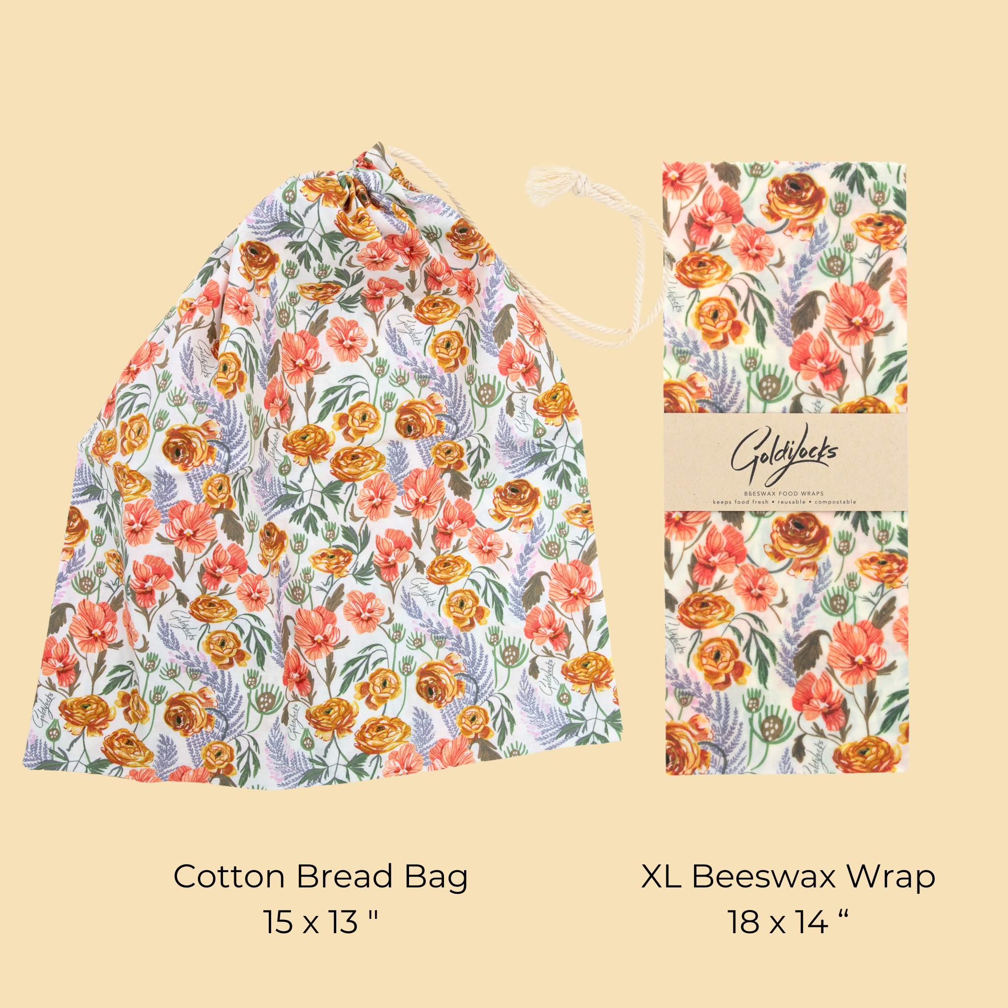 Bread Bag Set: Golden Floral