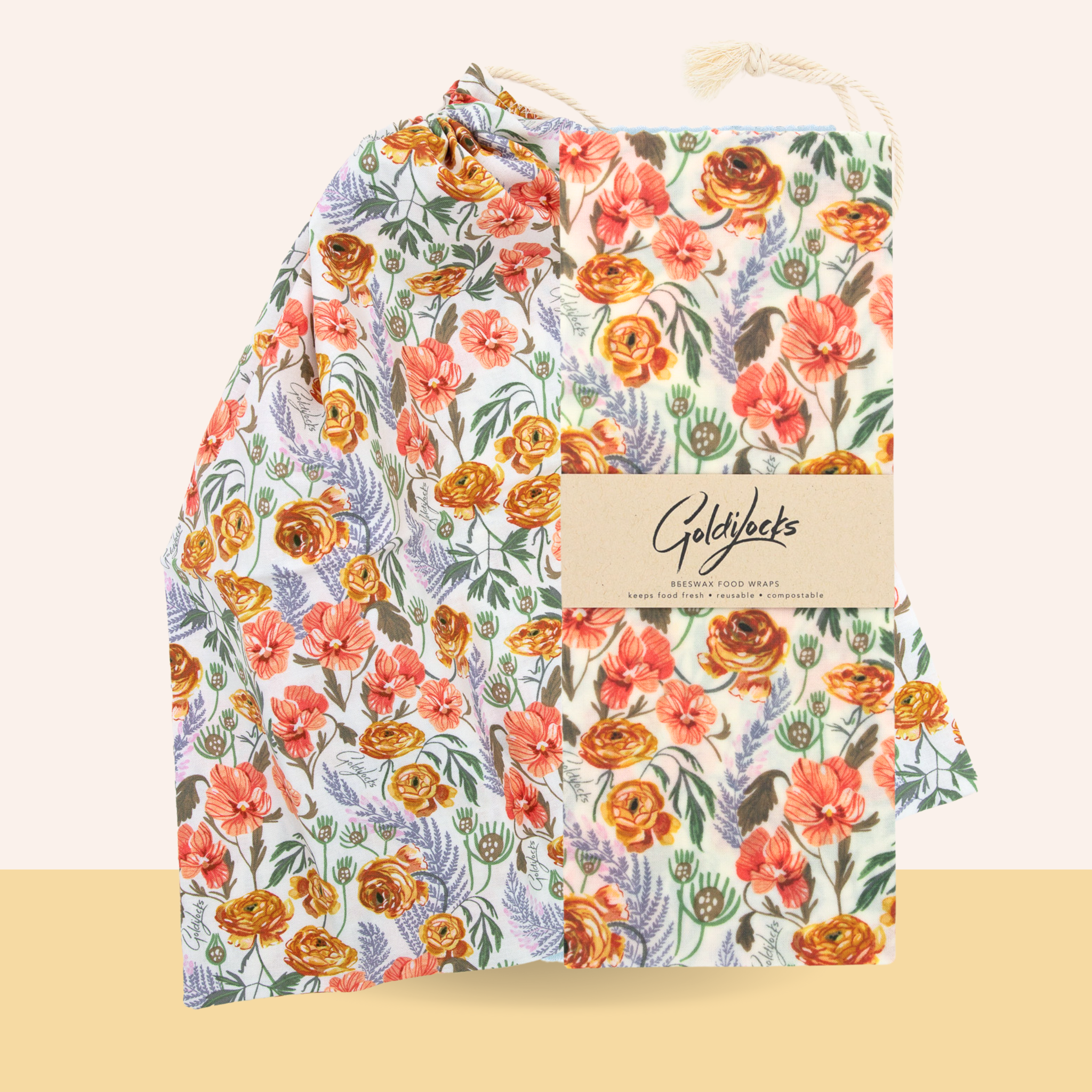 Bread Bag Set: Golden Floral