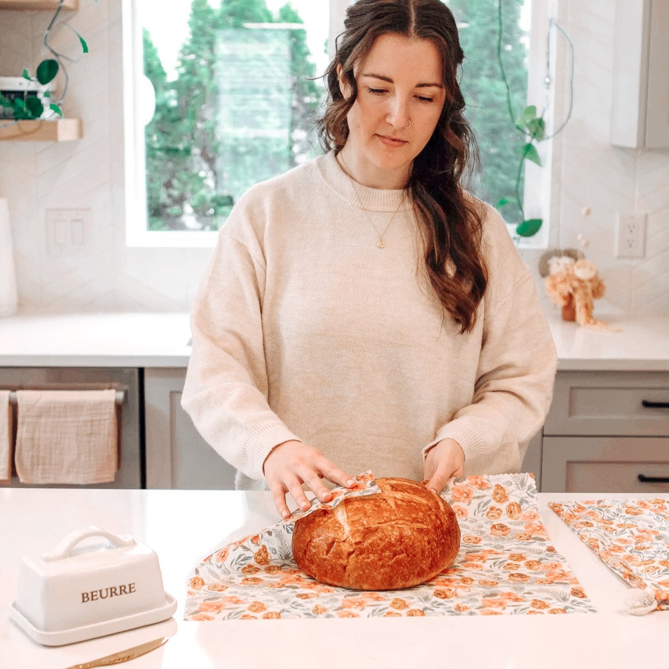 Bread Bag Set: Golden Floral