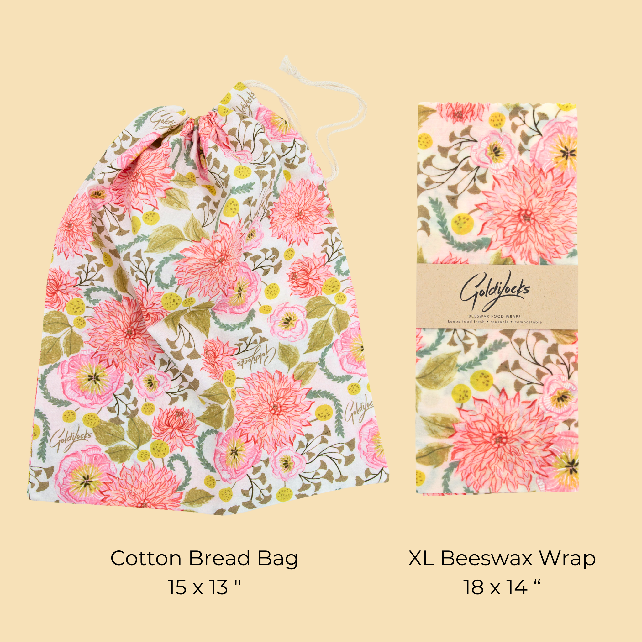 Bread Bag Set: Pink Floral