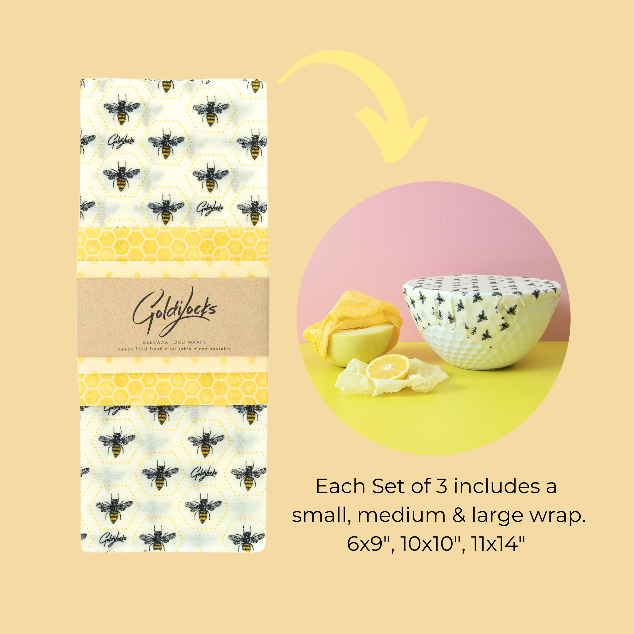 Beeswax Food Wraps: Cool Tones Set of 3