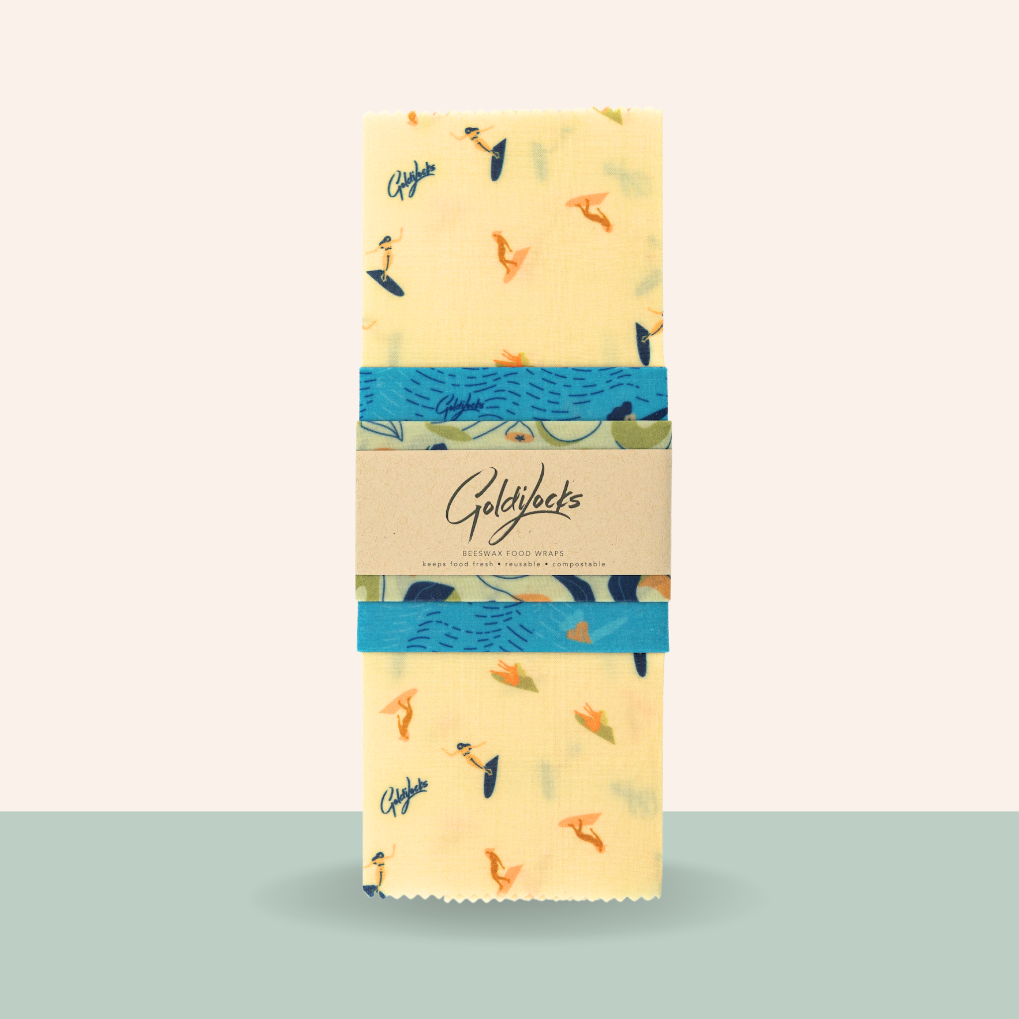 Beeswax Food Wraps: Surfer Girls Set of 3