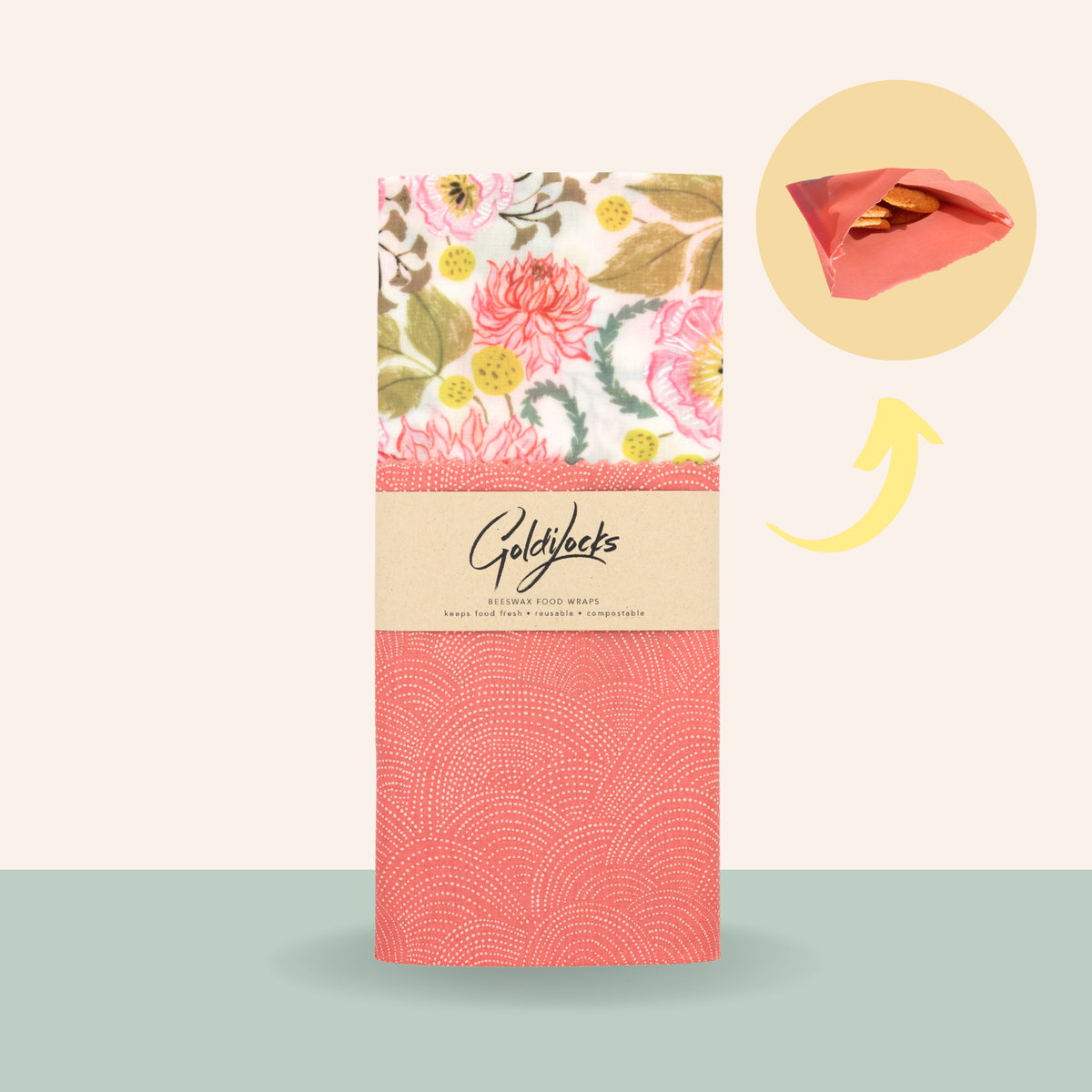 Beeswax Wrap Bags: Pink Floral Set of 2