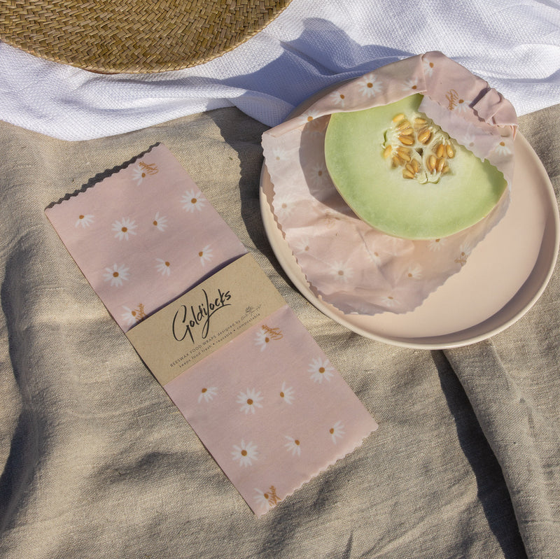 Beeswax Food Wraps: Pink Daisies Single Medium